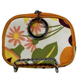 Clinique Mini Purse Zipper Top Keyring Coin Pouch 3x4" Floral Hobo Tropical Palm